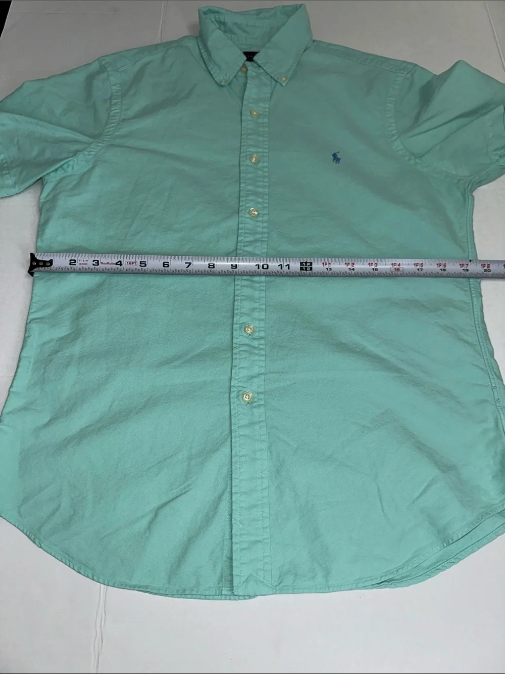 Ralph Lauren Button Down Short Sleeve Shirt Mint Green Slim Fit Cotton Small - Picture 7 of 9